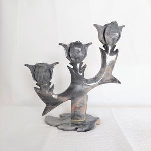 Alabaster Marble Candelabra Hand Carved Stone Tulip Candle Holder 3 Arm Tapers